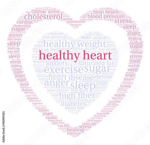 Healthy Heart Word Cloud on a white background. 