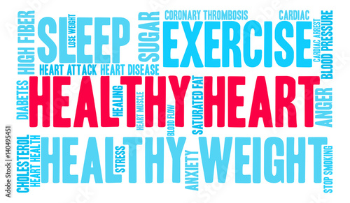 Healthy Heart Word Cloud on a white background. 