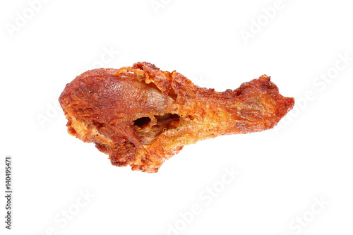 one deep fry chicken thigh isolated on white