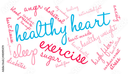 Healthy Heart Word Cloud on a white background. 