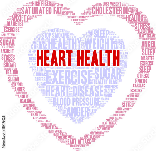 Heart Health Word Cloud on a white background. 