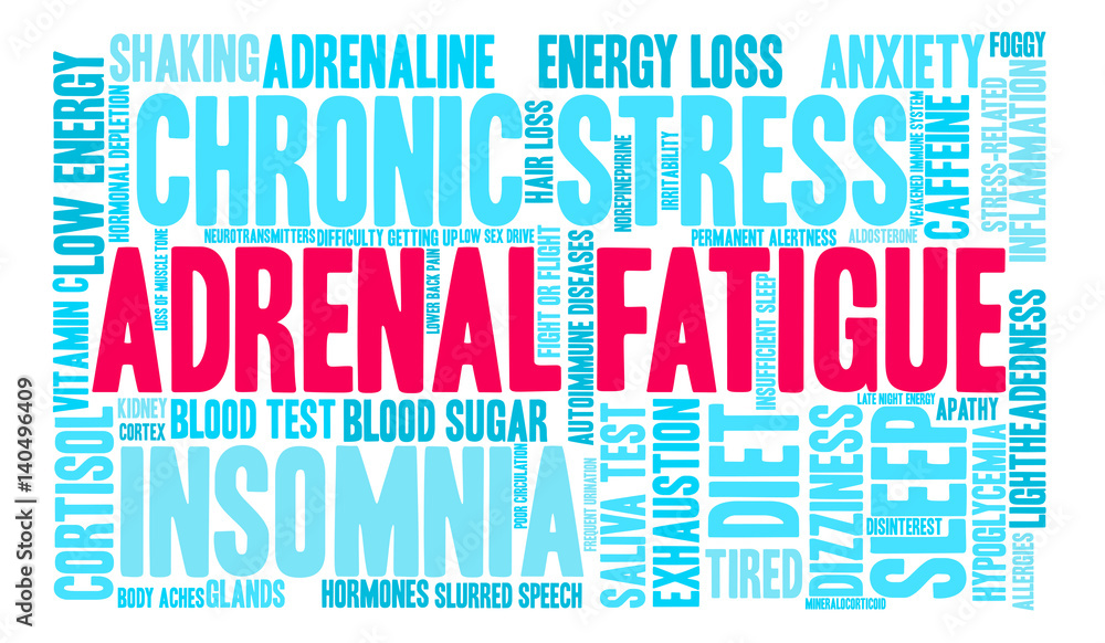 Adrenal Fatigue Word Cloud on a white background. Adrenal Fatigue Word Cloud on a white background.