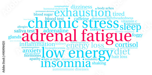 Adrenal Fatigue Word Cloud on a white background.