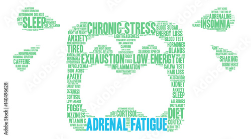 Adrenal Fatigue Word Cloud on a white background. 