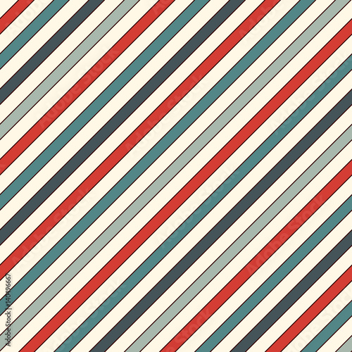 Retro colors diagonal stripes abstract background. Thin slanting line wallpaper. Seamless pattern with classic motif.