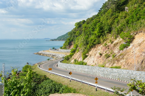 Landscape view of sea and curve road in Chantaburi, Thailand