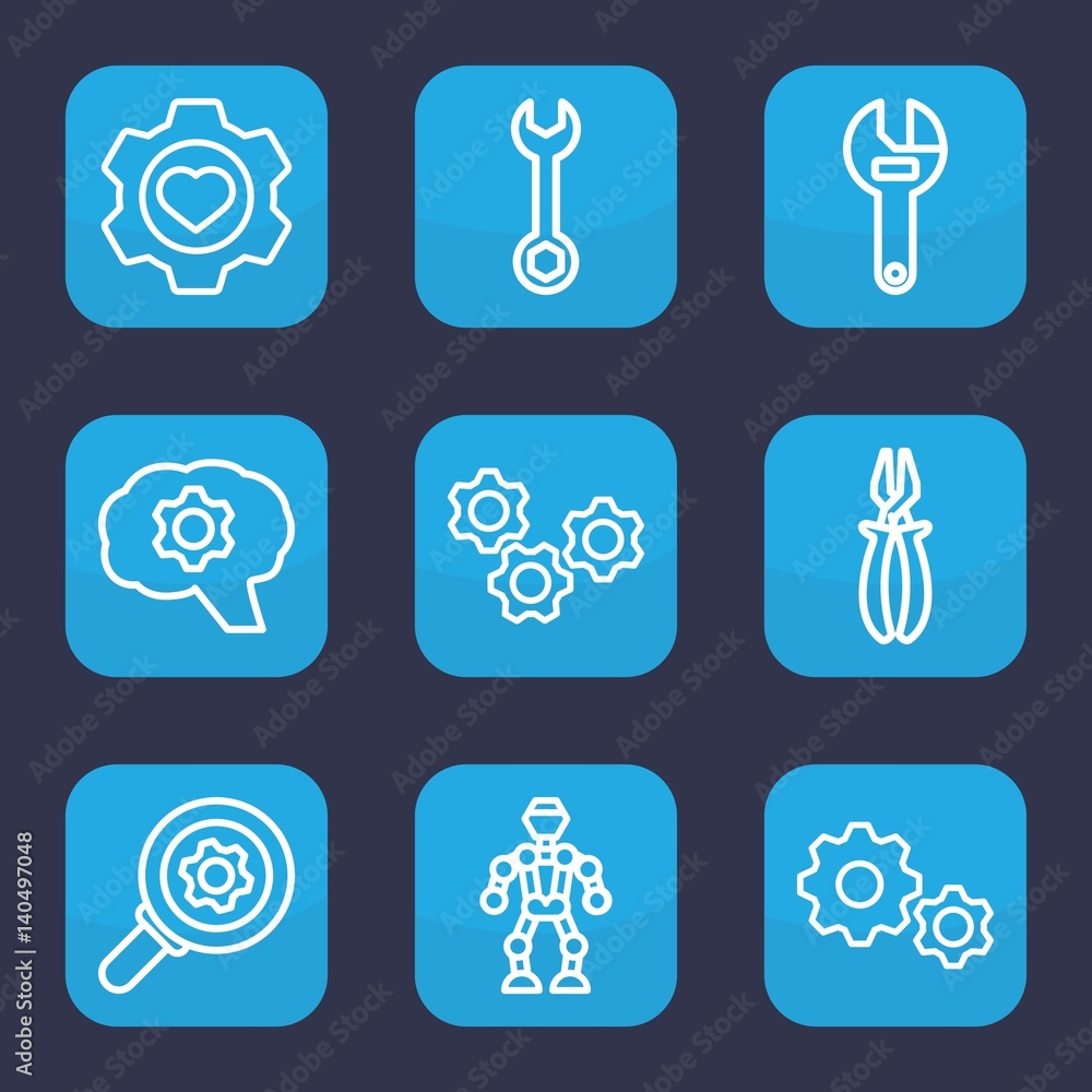 Set of 9 outline mechanical icons Set of 9 outline mechanical icons