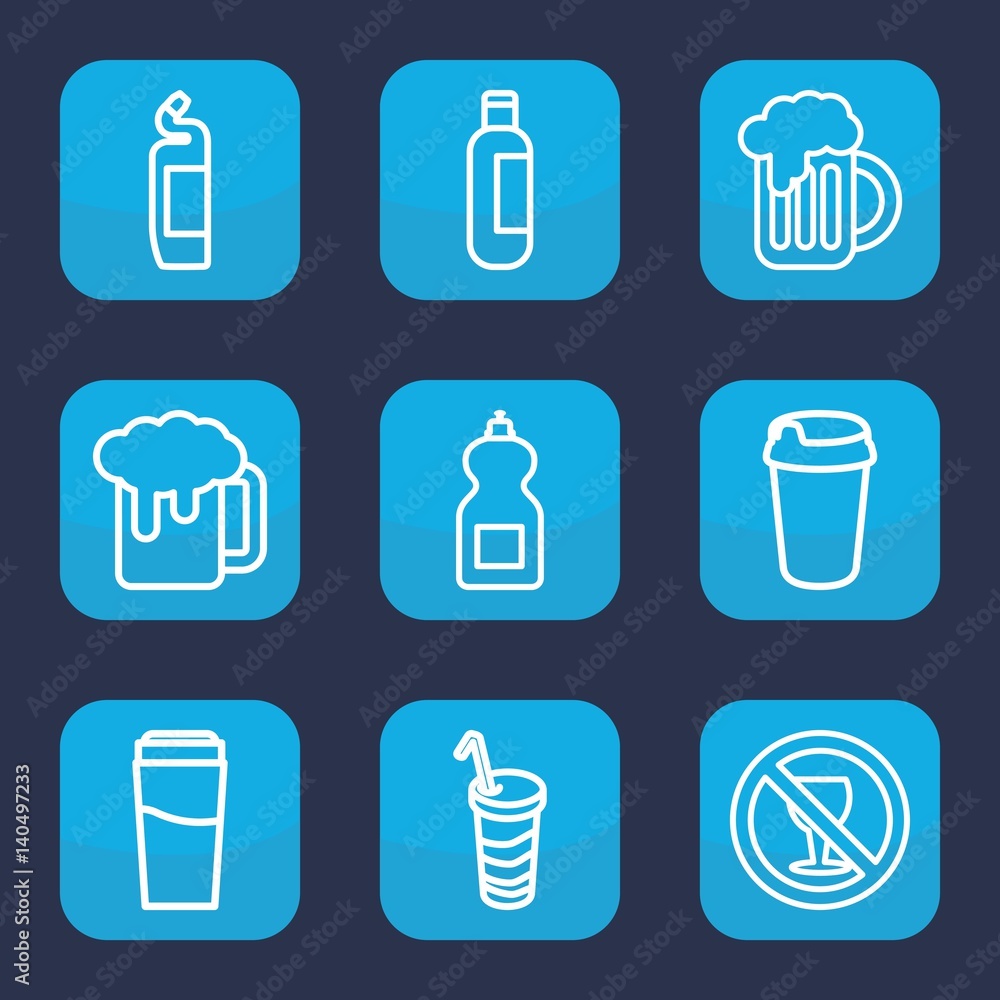 Set of 9 outline beer icons Set of 9 outline beer icons
