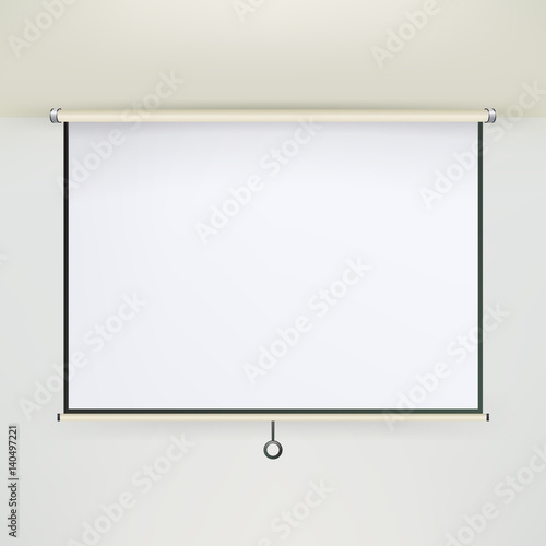 Meeting Projector Screen Vector. Empty White Board Presentation Conference On The Wall. creen White Boad Presentation And Showing Illustration