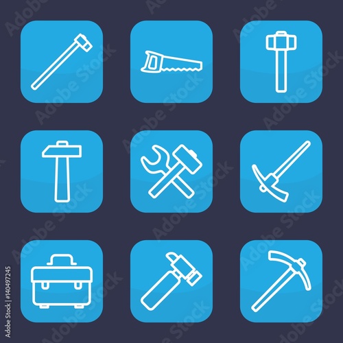 Set of 9 outline hammer icons