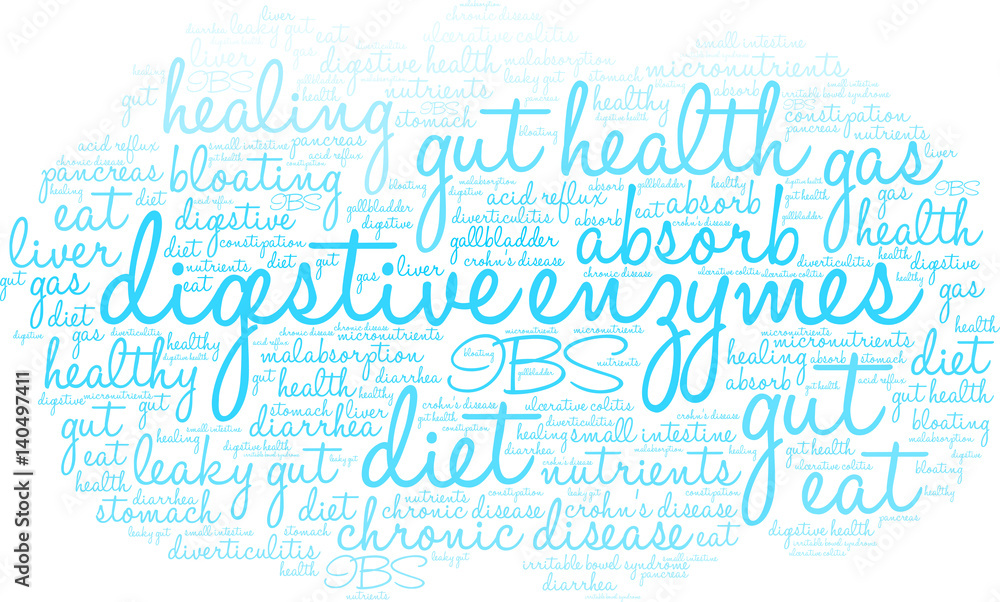 Digestive Enzymes Word Cloud on a white background. Digestive Enzymes Word Cloud on a white background.
