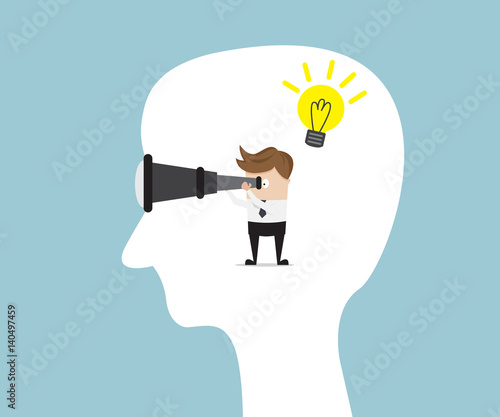 businessman with telescope in shadow human head