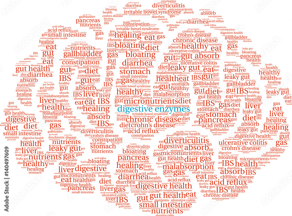 Digestive Enzymes Word Cloud on a white background. Digestive Enzymes Word Cloud on a white background.