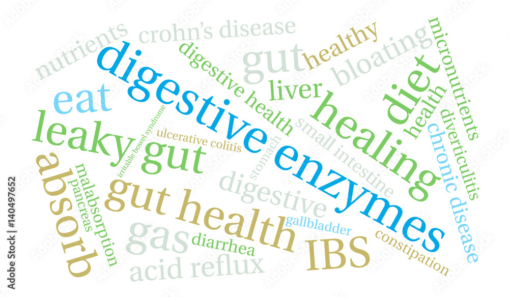 Digestive Enzymes Word Cloud on a white background. Digestive Enzymes Word Cloud on a white background.