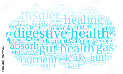 Digestive Health Word Cloud on a white background. 