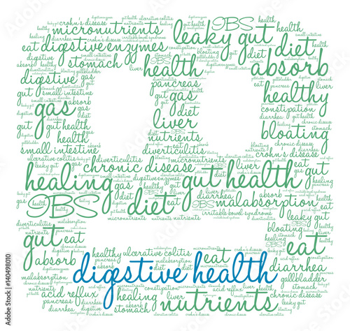 Digestive Health Word Cloud on a white background. 