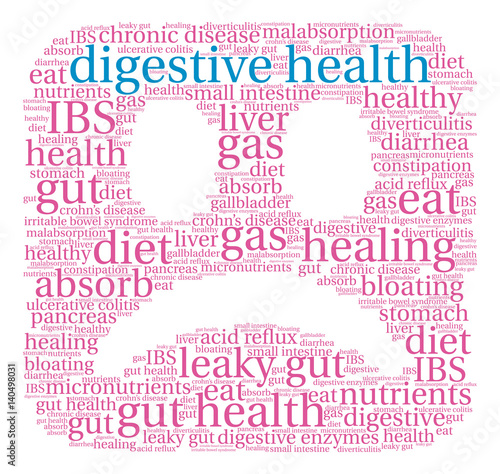 Digestive Health Word Cloud on a white background. 