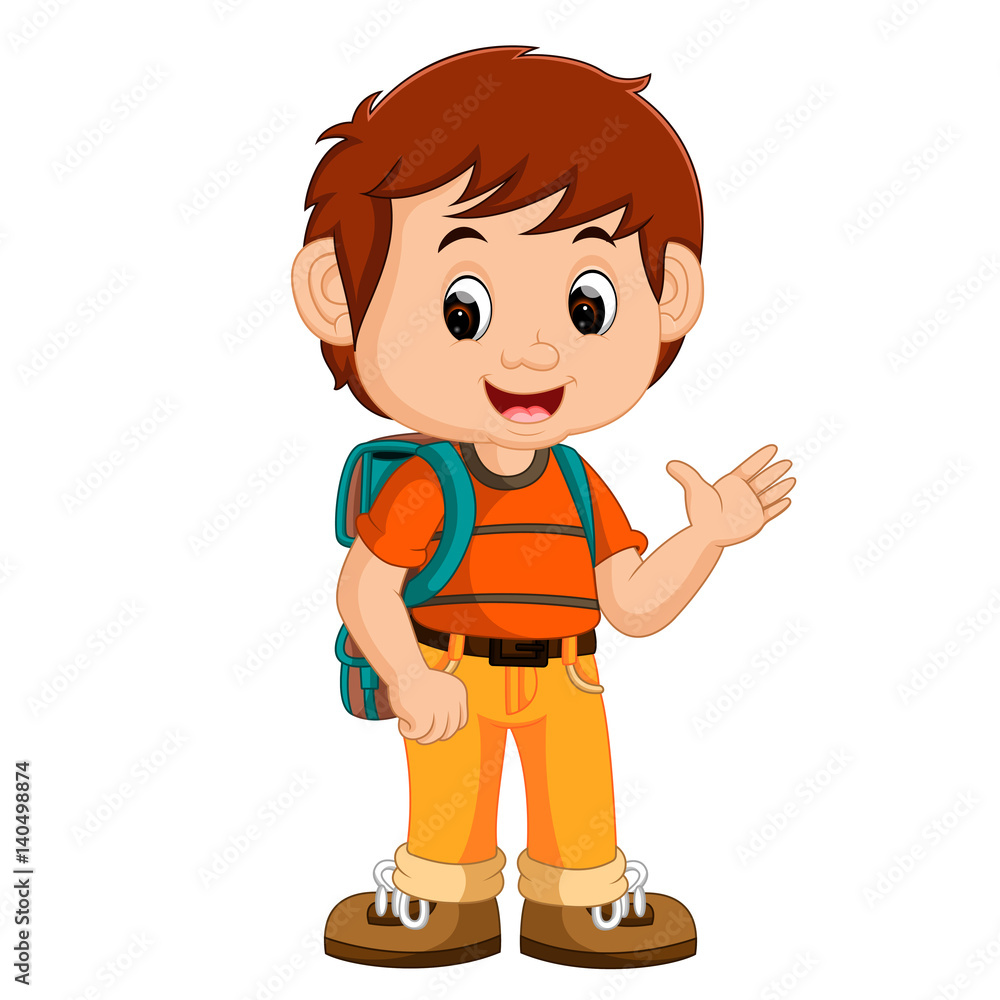 cute boy with backpack cartoon