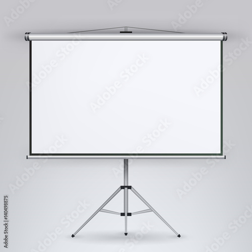 Meeting Projector Screen Vector. White Board Presentation Conference With Tripod. Empty White Board On Tripod For Conference And Meeting, Screen White Boad Presentation