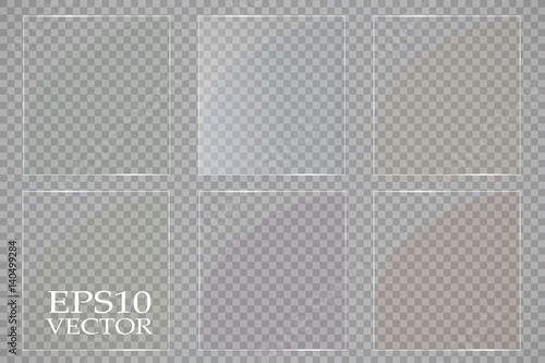 Glass plates are installed. Vector glass banners on a transparent background. Glass. Glass paintings. Color frames.
