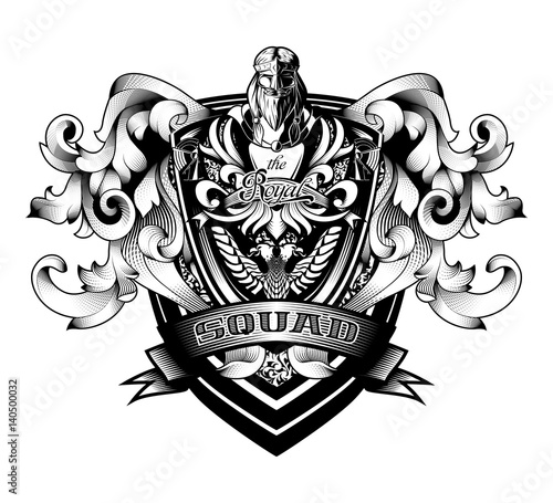 Ornamental Baroque Heraldry Crest Coat Arms Premium Shield "Royal Squad" 