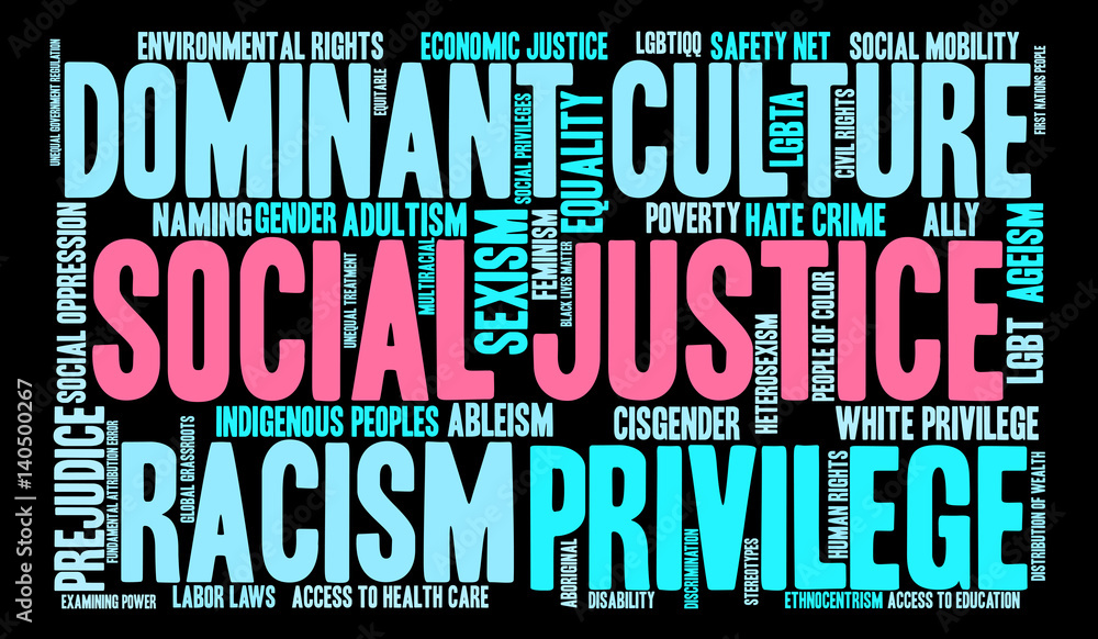 Fototapeta premium Social Justice Word Cloud on a black background.