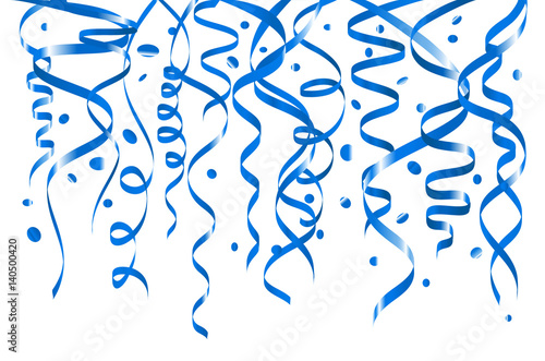 Blue confetti background. Seamless horizontal pattern. Metallic foil.