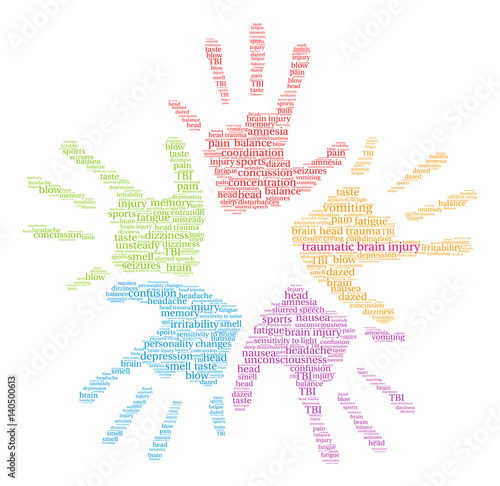 Traumatic Brain Injury Word Cloud on a white background. 