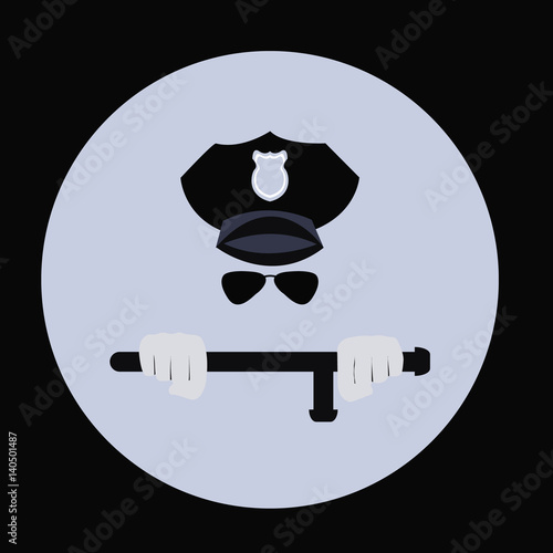 vector Illustration of a police officer wielding a truncheon nightstick baton set inside sign that means stop police brutality.