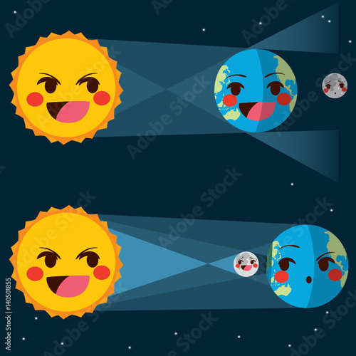 Infographic flat color style illustration of lunar and solar eclipse 