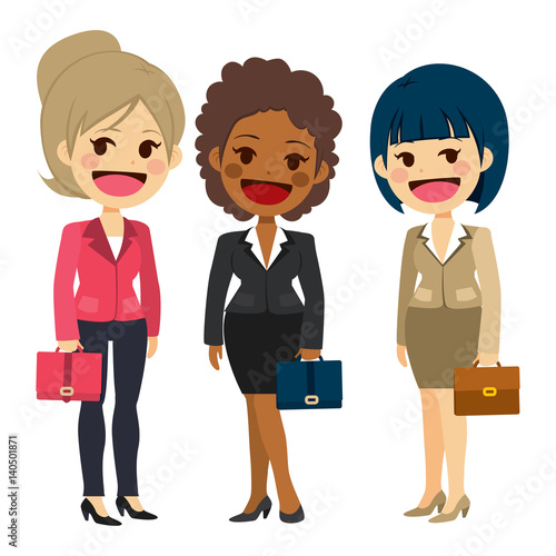 Cute diverse businesswoman standing isolated on white background