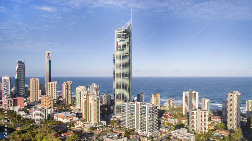 Aerial view of Surfers Paradise skyline and Isle of Capri