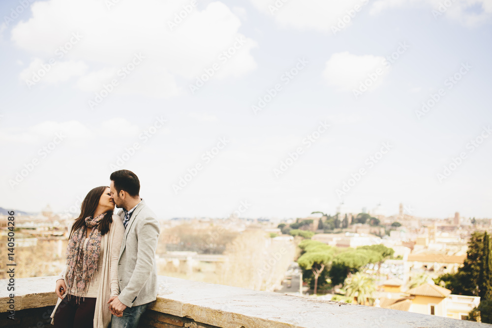 Fototapeta premium Loving couple in Rome , Italy