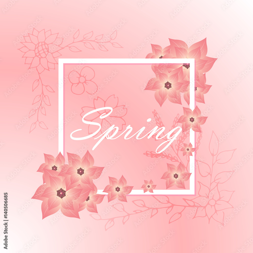 Spring background for the design greeting card of flowers. Vector illustration the frame with floral decoration
