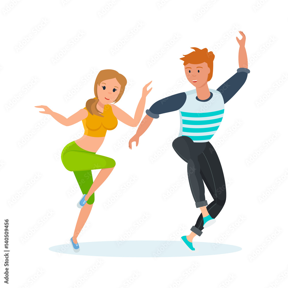 Guy and girl, modern popular hip-hop dance with rhythmic movements.