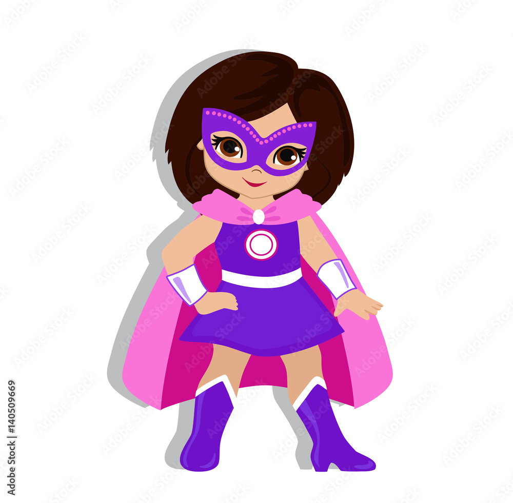 Illustration cute girl in the costume of a superhero. Vector illustration isolated on white background. Illustration cute girl in the costume of a superhero. Vector illustration isolated on white background.