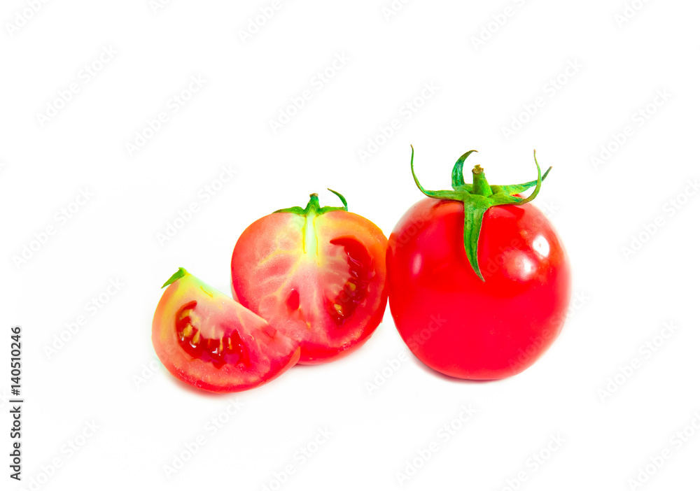 Fresh cut tomatoes isolated on white background