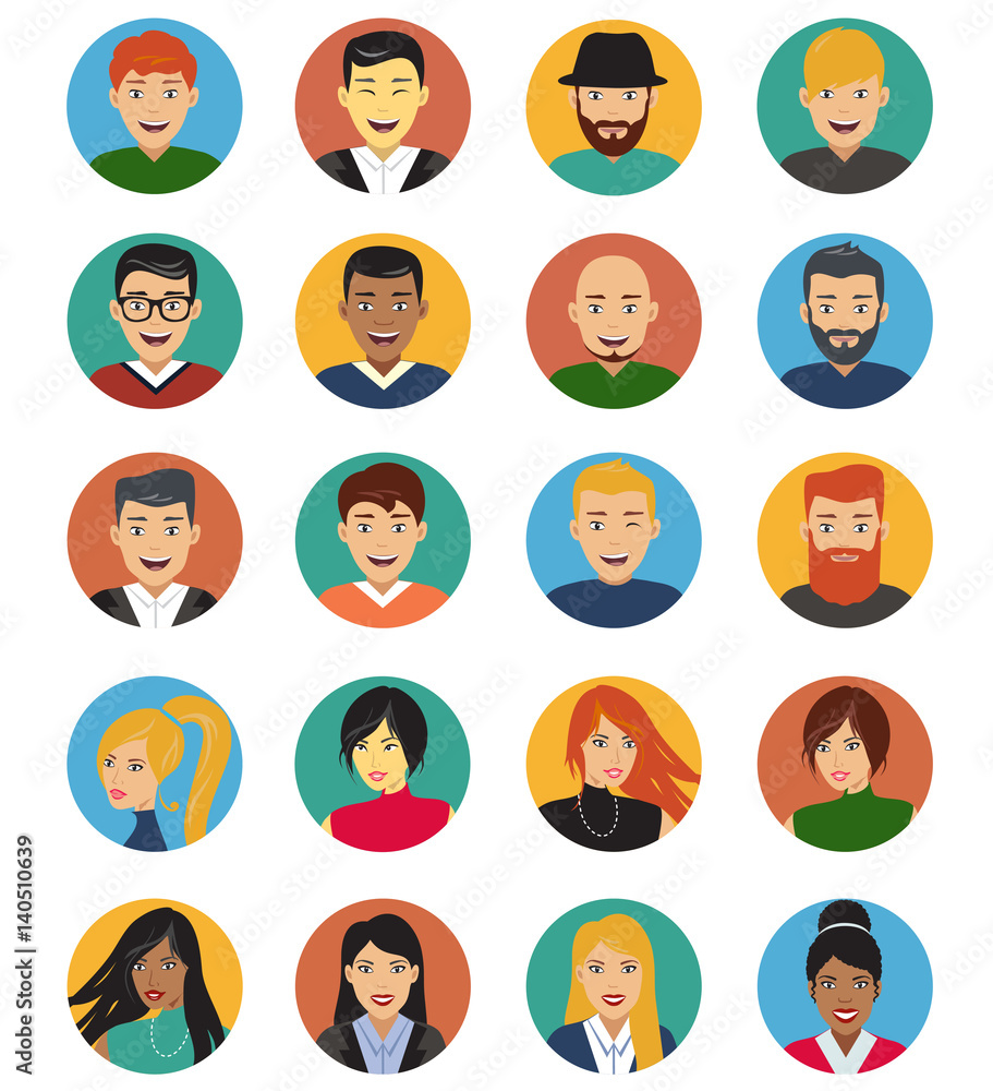Character set, Avatar icons in flat design, Isolated, vector illustration Character set, Avatar icons in flat design, Isolated, vector illustration