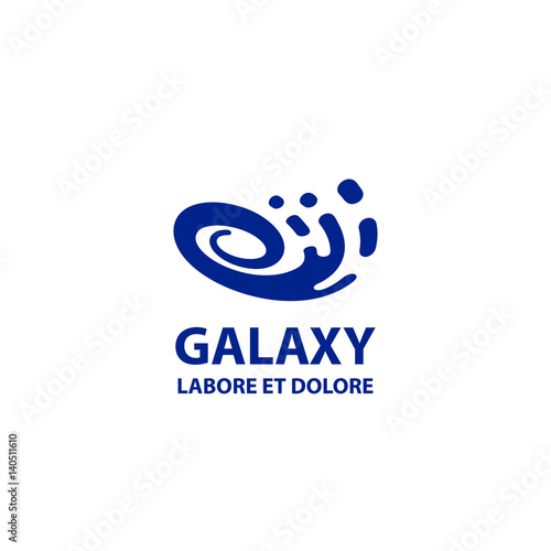 Galaxy logo template. Flat blue abstract spiral symbol.