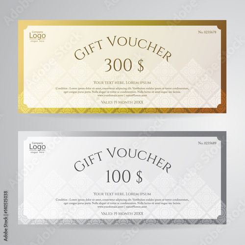 Elegant gift voucher or gift card in gold and silver tone