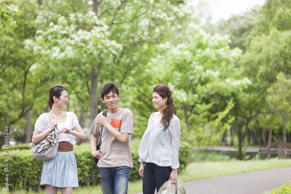 Three university students smiling Three university students smiling