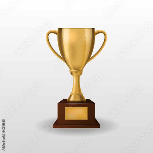 Realistic vector winner gold trophy cup.