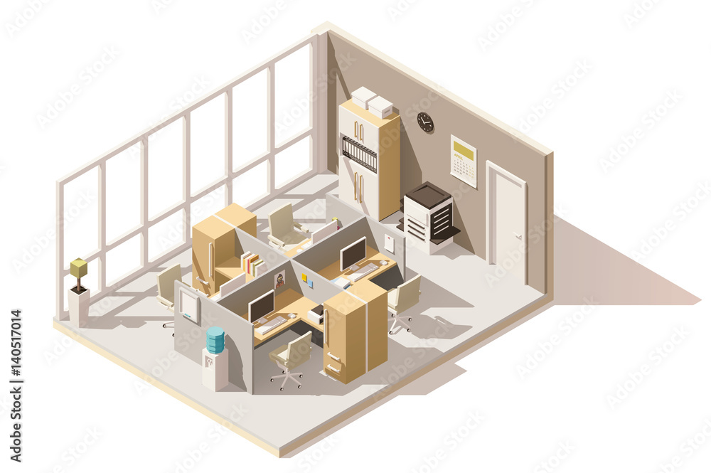 Vector isometric low poly office room Vector isometric low poly office room