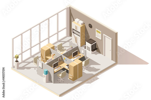 Vector isometric low poly office room