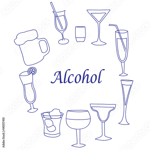 Collection of glasses for alcohol, the isolated background