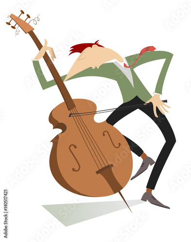 Cellist isolated. Serious cellist is playing music with great inspiration 
