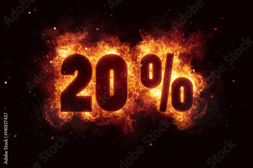 burning 20 percent sign discount offer fire off