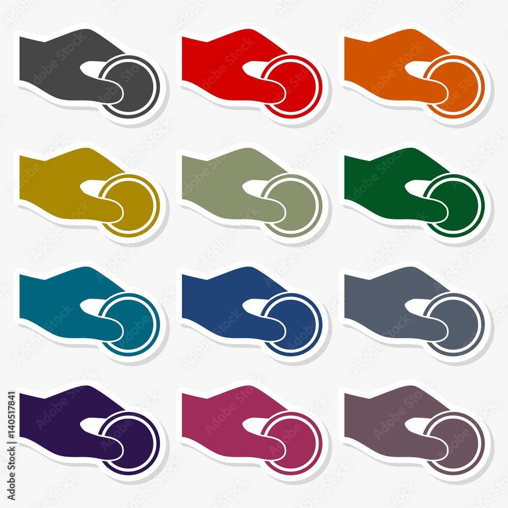 Human hand and money coin - illustration in flat style Human hand and money coin - illustration in flat style