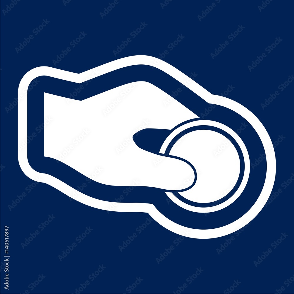 Human hand and money coin - illustration in flat style Human hand and money coin - illustration in flat style