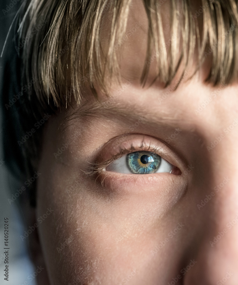 Fototapeta premium blue eye of the boy close up macro